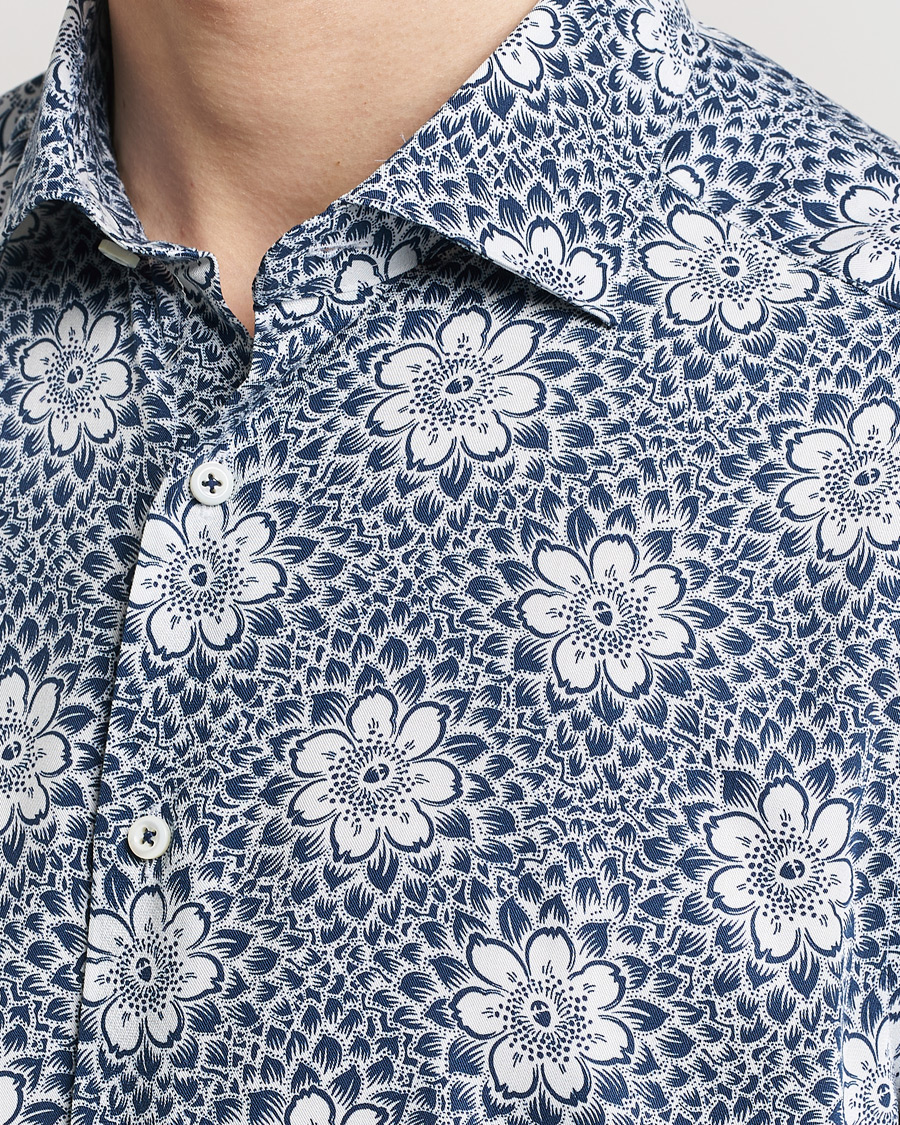 Homme | Chemises | Stenströms | Slimline Cut Away Printed Viscose Shirt Blue
