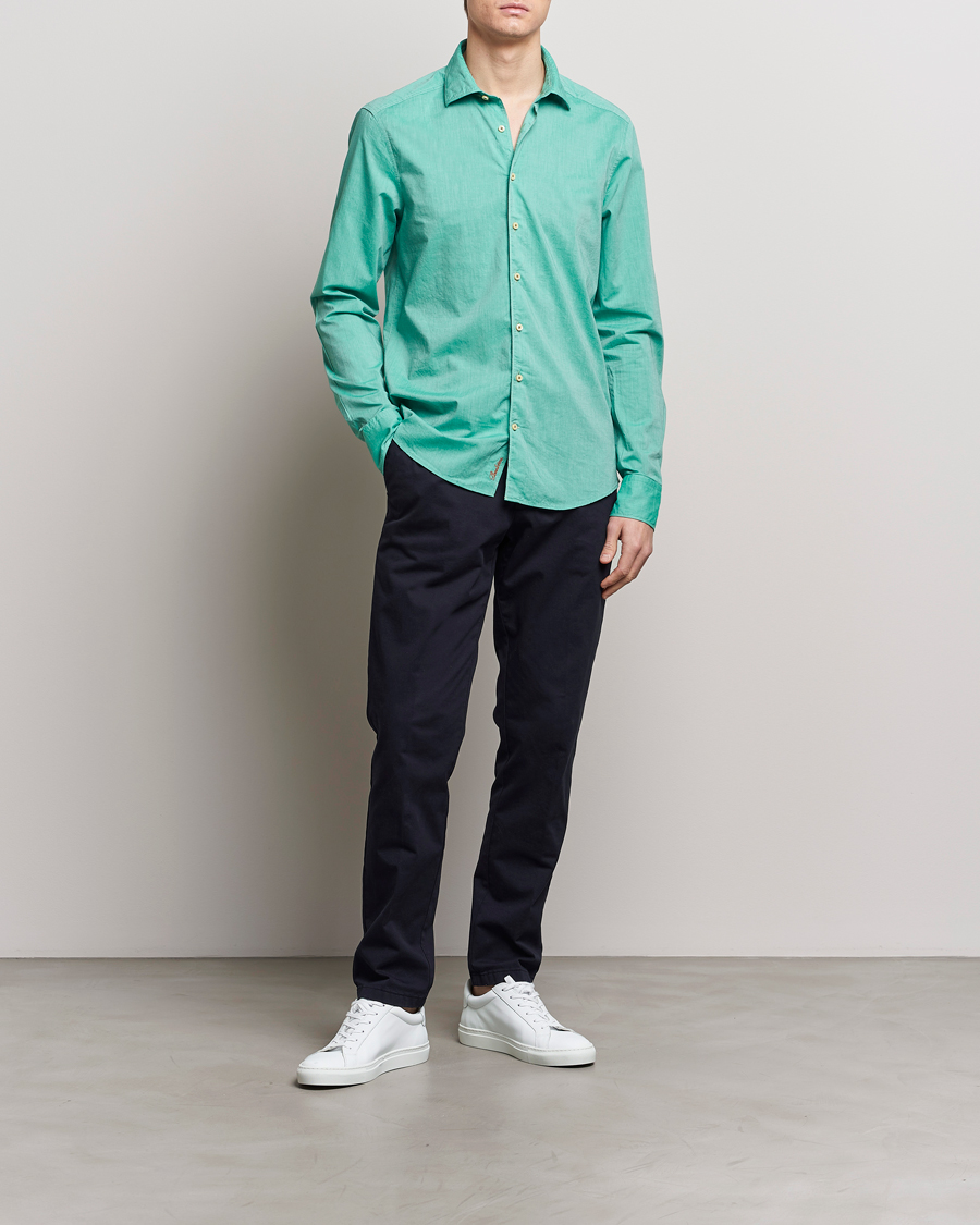 Homme | Chemises | Stenströms | Slimline Washed Summer Poplin Shirt Green