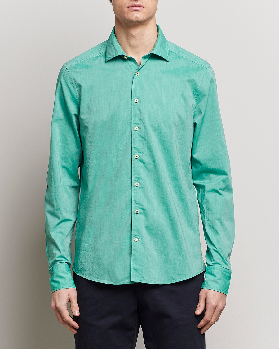 Homme | Chemises Décontractées | Stenströms | Slimline Washed Summer Poplin Shirt Green