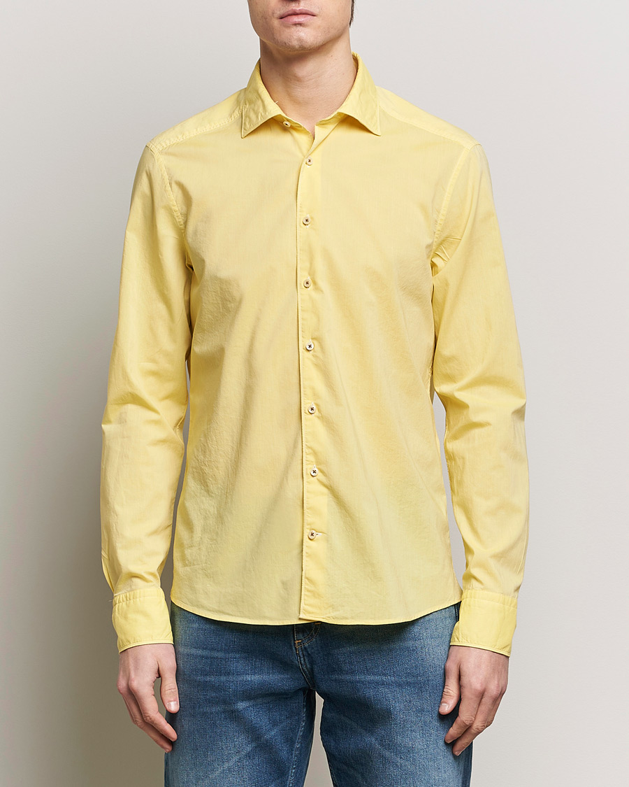 Homme | Chemises Décontractées | Stenströms | Slimline Washed Summer Poplin Shirt Yellow