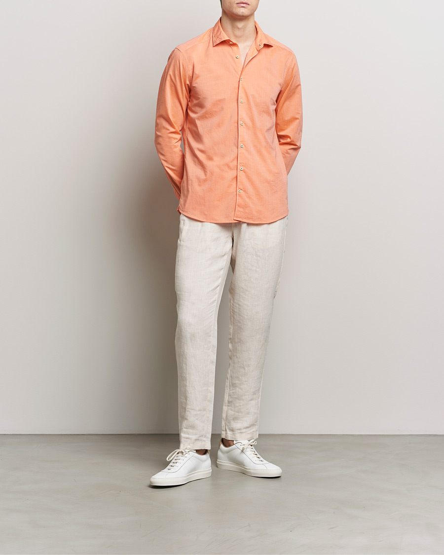 Homme | Chemises | Stenströms | Slimline Washed Summer Poplin Shirt Orange