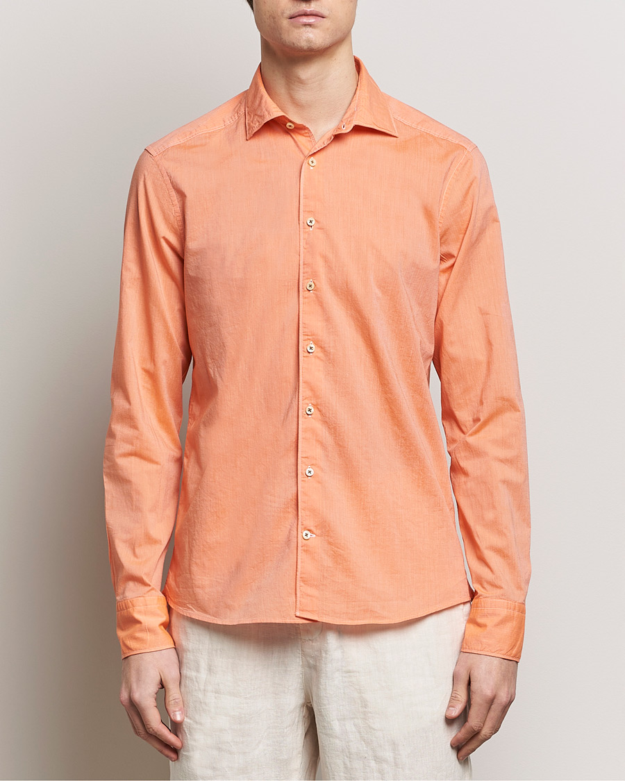 Homme | Chemises Décontractées | Stenströms | Slimline Washed Summer Poplin Shirt Orange