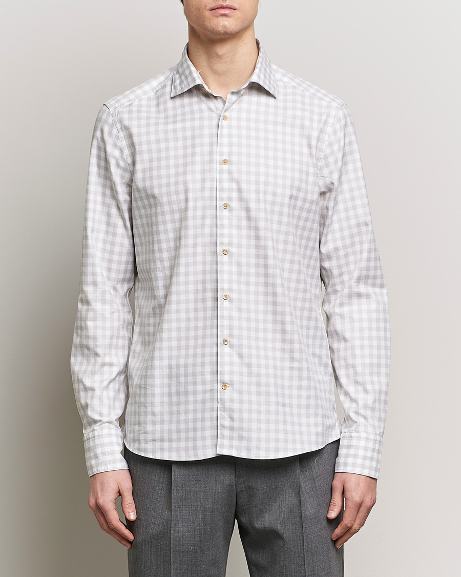 Homme | Casual | Stenströms | Slimline Checked Washed Cotton Shirt Grey