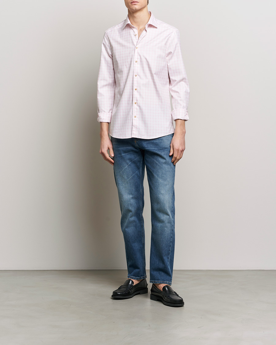 Homme | Chemises | Stenströms | Slimline Checked Washed Cotton Shirt Pink