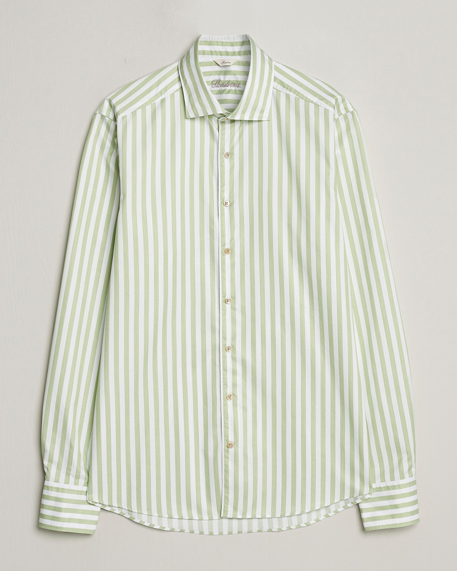 Homme | Chemises | Stenströms | Slimline Large Stripe Washed Cotton Shirt Green