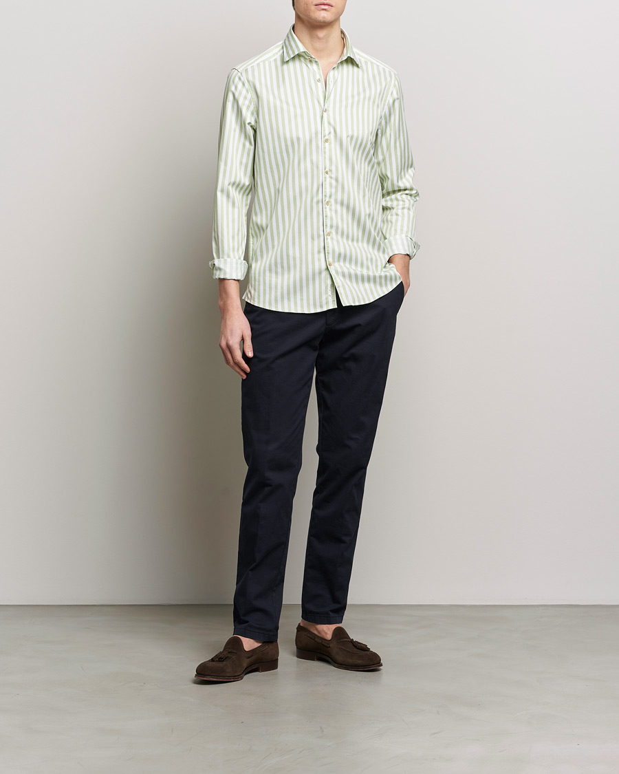 Homme | Chemises | Stenströms | Slimline Large Stripe Washed Cotton Shirt Green