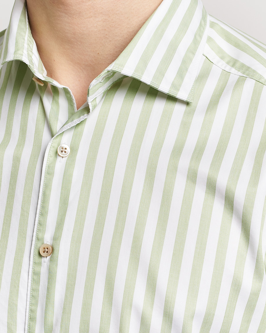 Homme | Chemises | Stenströms | Slimline Large Stripe Washed Cotton Shirt Green