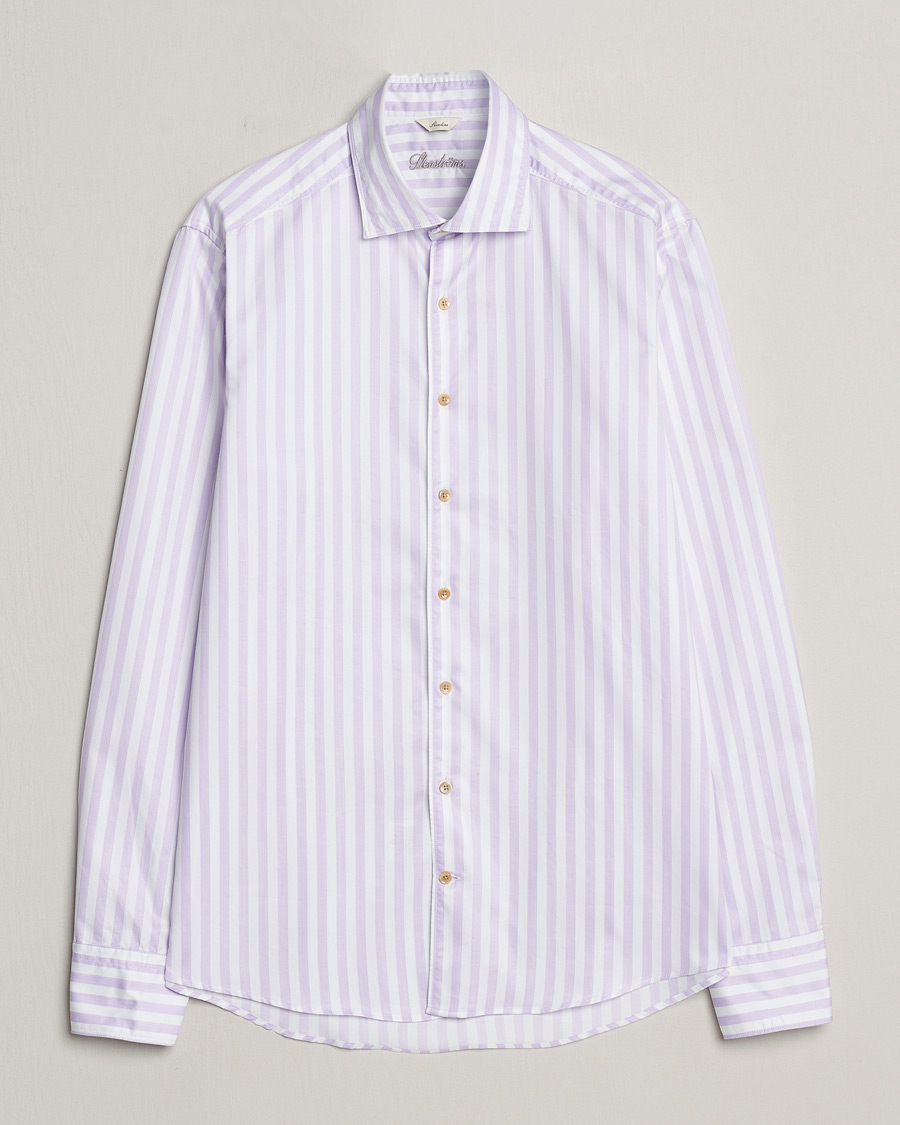 Homme | Chemises | Stenströms | Slimline Large Stripe Washed Cotton Shirt Purple
