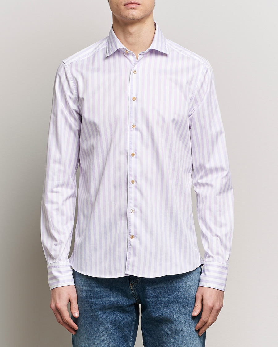 Homme |  | Stenströms | Slimline Large Stripe Washed Cotton Shirt Purple