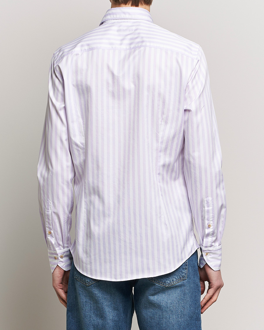 Homme | Chemises | Stenströms | Slimline Large Stripe Washed Cotton Shirt Purple