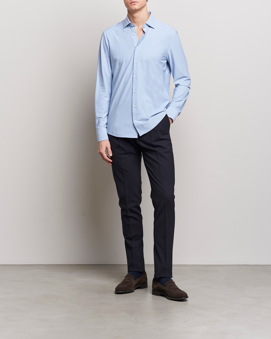 Homme | Chemises | Stenströms | Slimline Cut Away 4-Way Stretch Shirt Light Blue