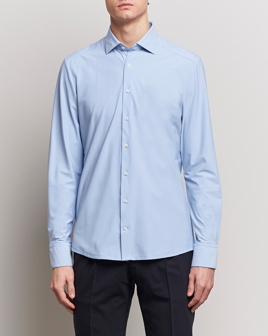 Homme | Chemises | Stenströms | Slimline Cut Away 4-Way Stretch Shirt Light Blue