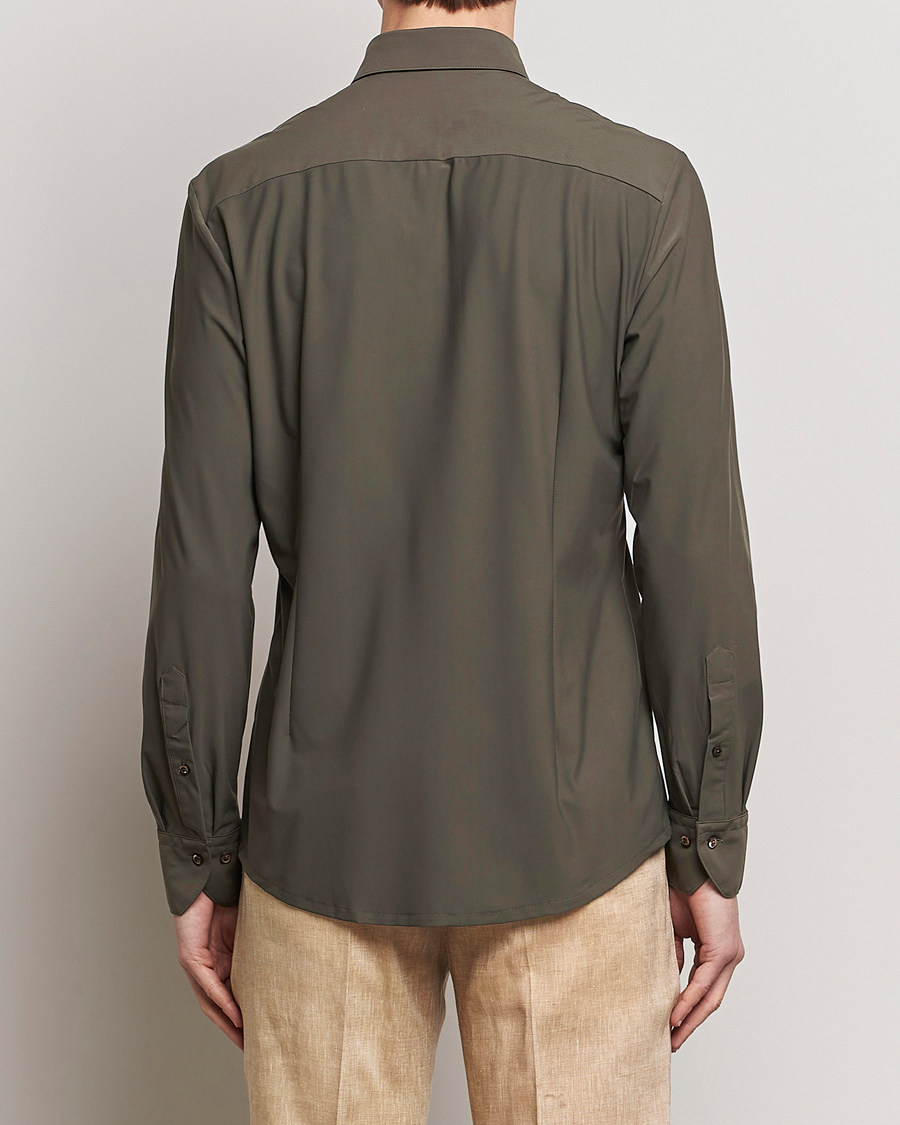 Homme | Chemises | Stenströms | Slimline Cut Away 4-Way Stretch Shirt Dark Green