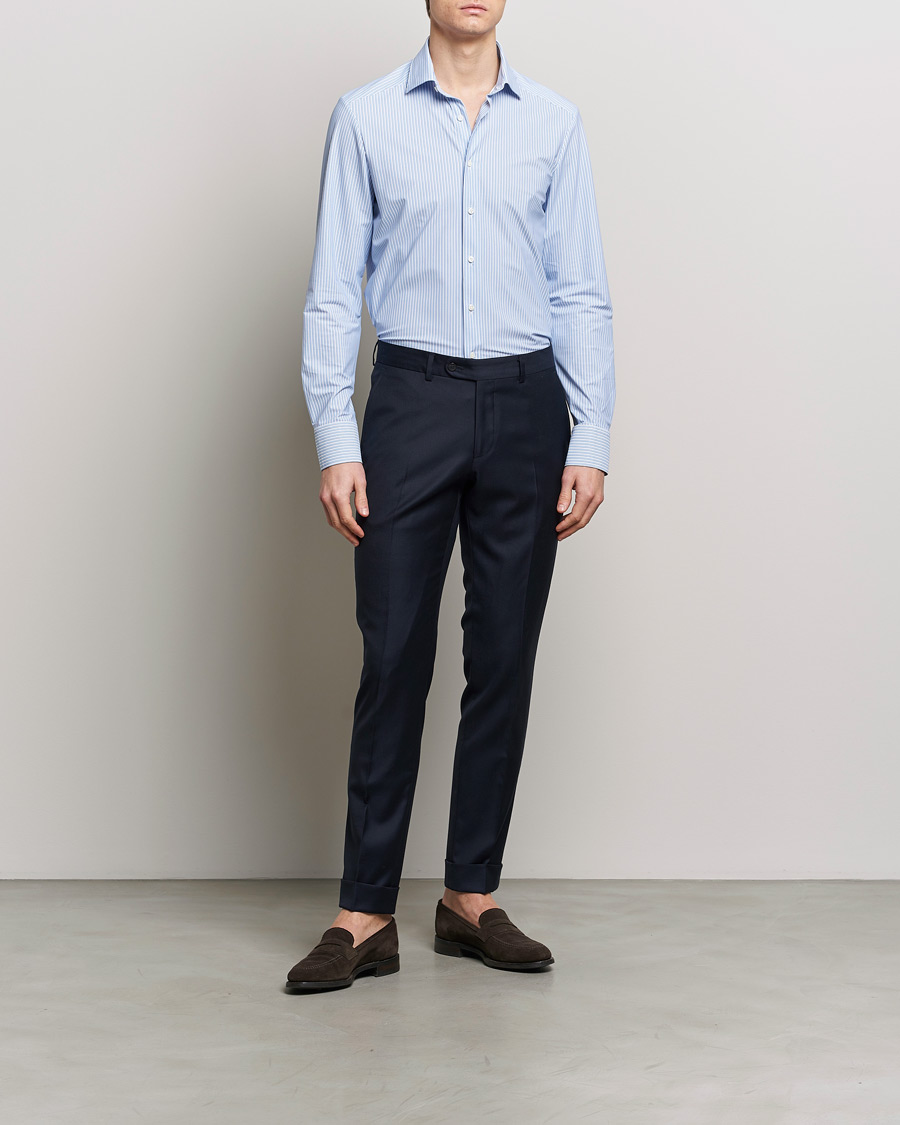 Homme | Chemises | Stenströms | Slimline Striped Cut Away 4-Way Stretch Shirt Blue