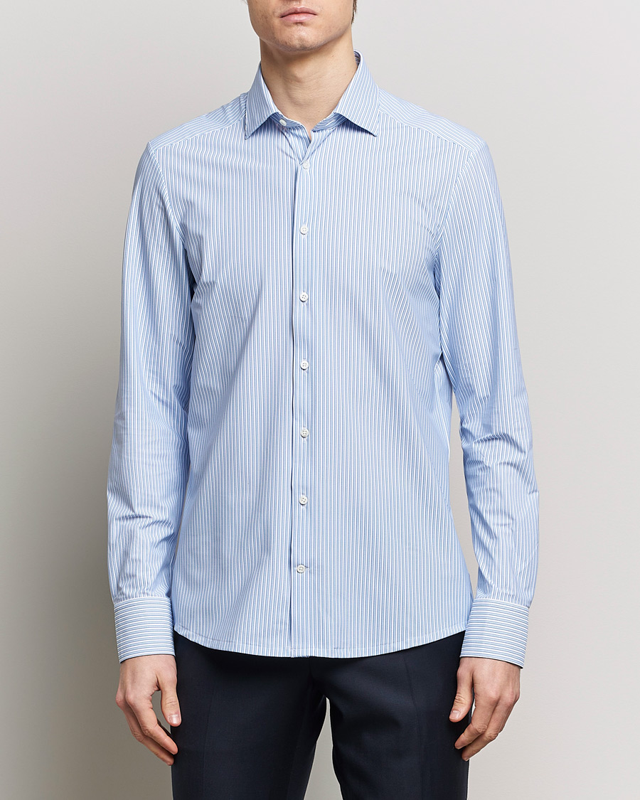Homme | Chemises | Stenströms | Slimline Striped Cut Away 4-Way Stretch Shirt Blue