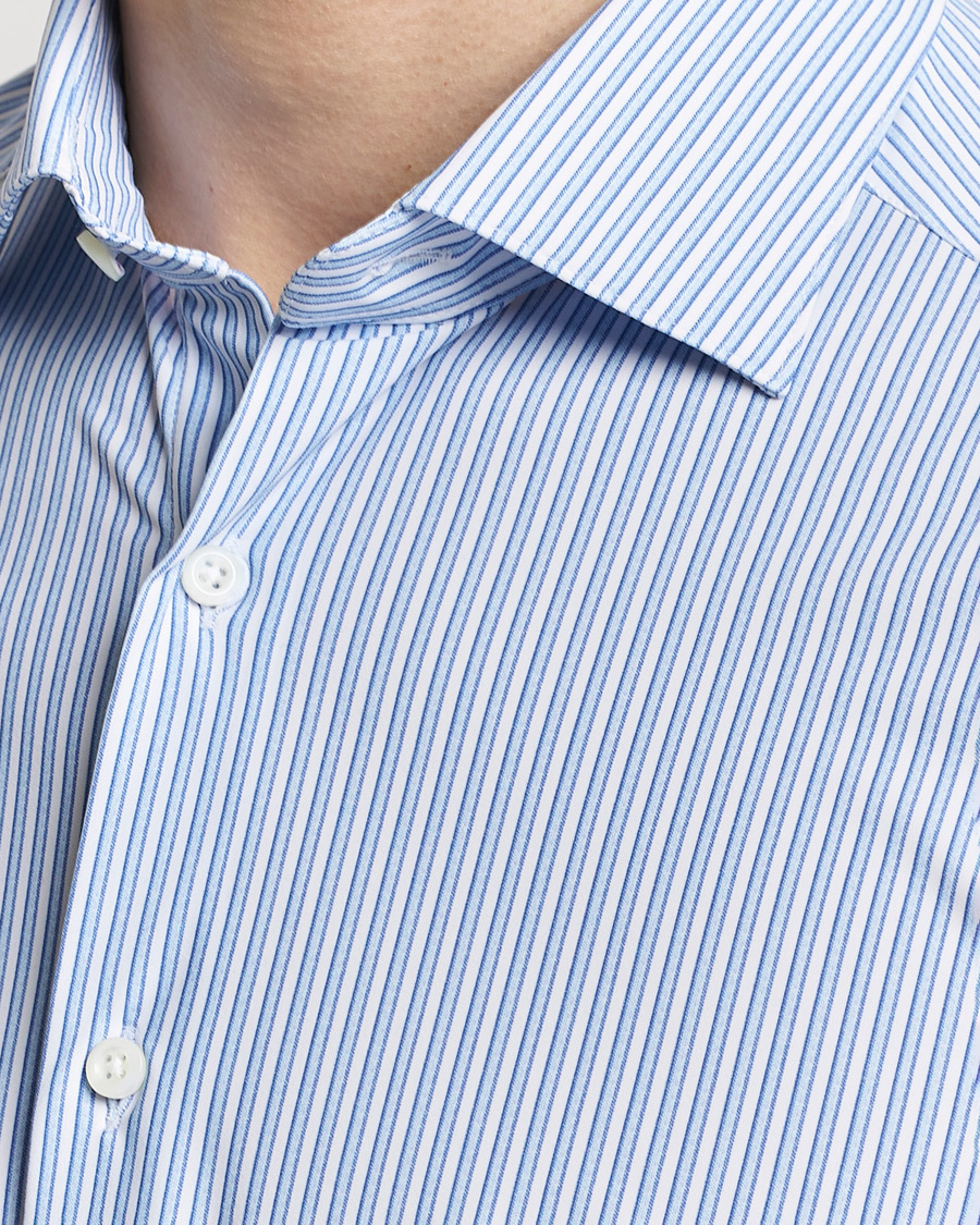 Homme | Chemises | Stenströms | Slimline Striped Cut Away 4-Way Stretch Shirt Blue
