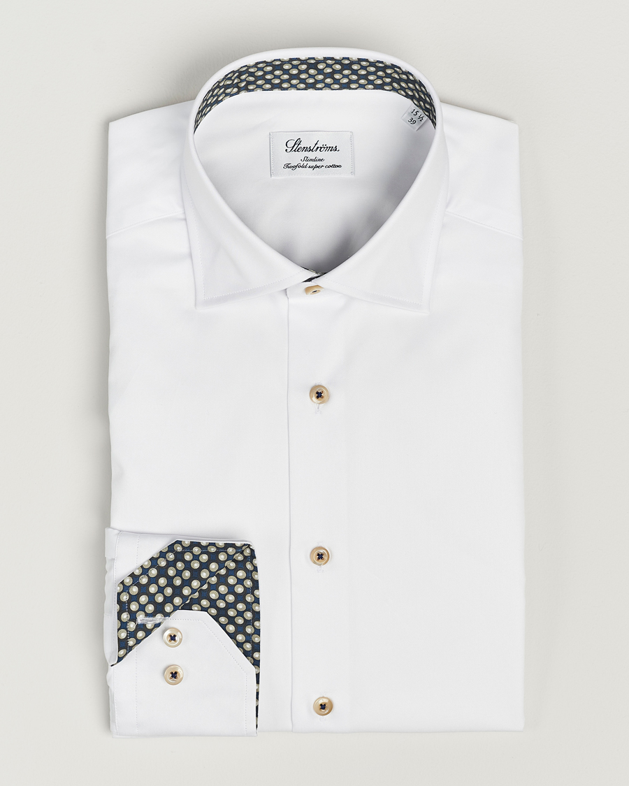 Homme | Chemises | Stenströms | Slimline Cut Away Circle Contrast Shirt White
