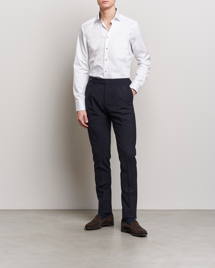 Homme | Chemises | Stenströms | Slimline Cut Away Circle Contrast Shirt White