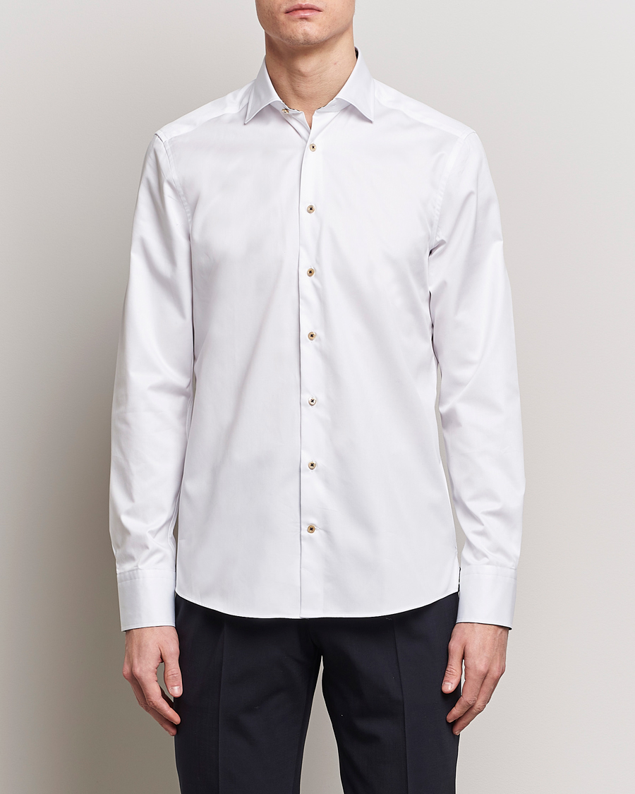 Homme | Chemises | Stenströms | Slimline Cut Away Circle Contrast Shirt White