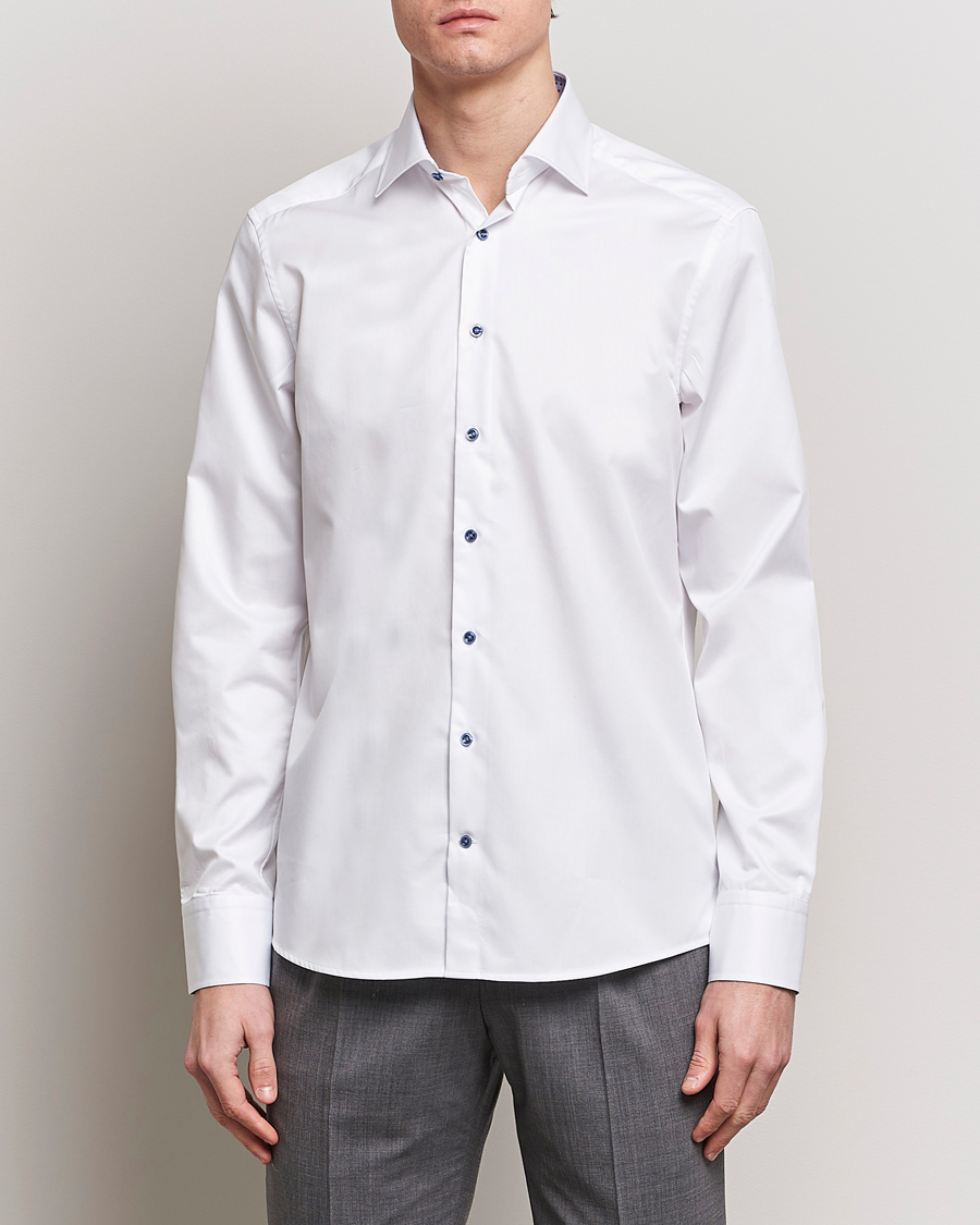 Homme | Chemises | Stenströms | Slimline Cut Away Print Contrast Shirt White