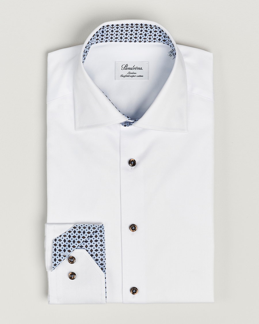 Homme | Chemises | Stenströms | Slimline Cut Away Contrast Shirt White