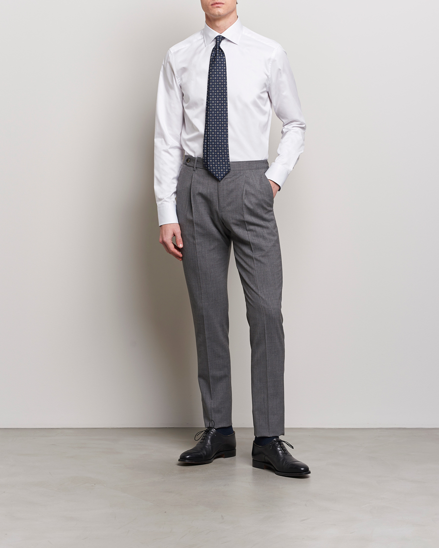 Homme | Chemises | Stenströms | Slimline Cut Away Contrast Shirt White