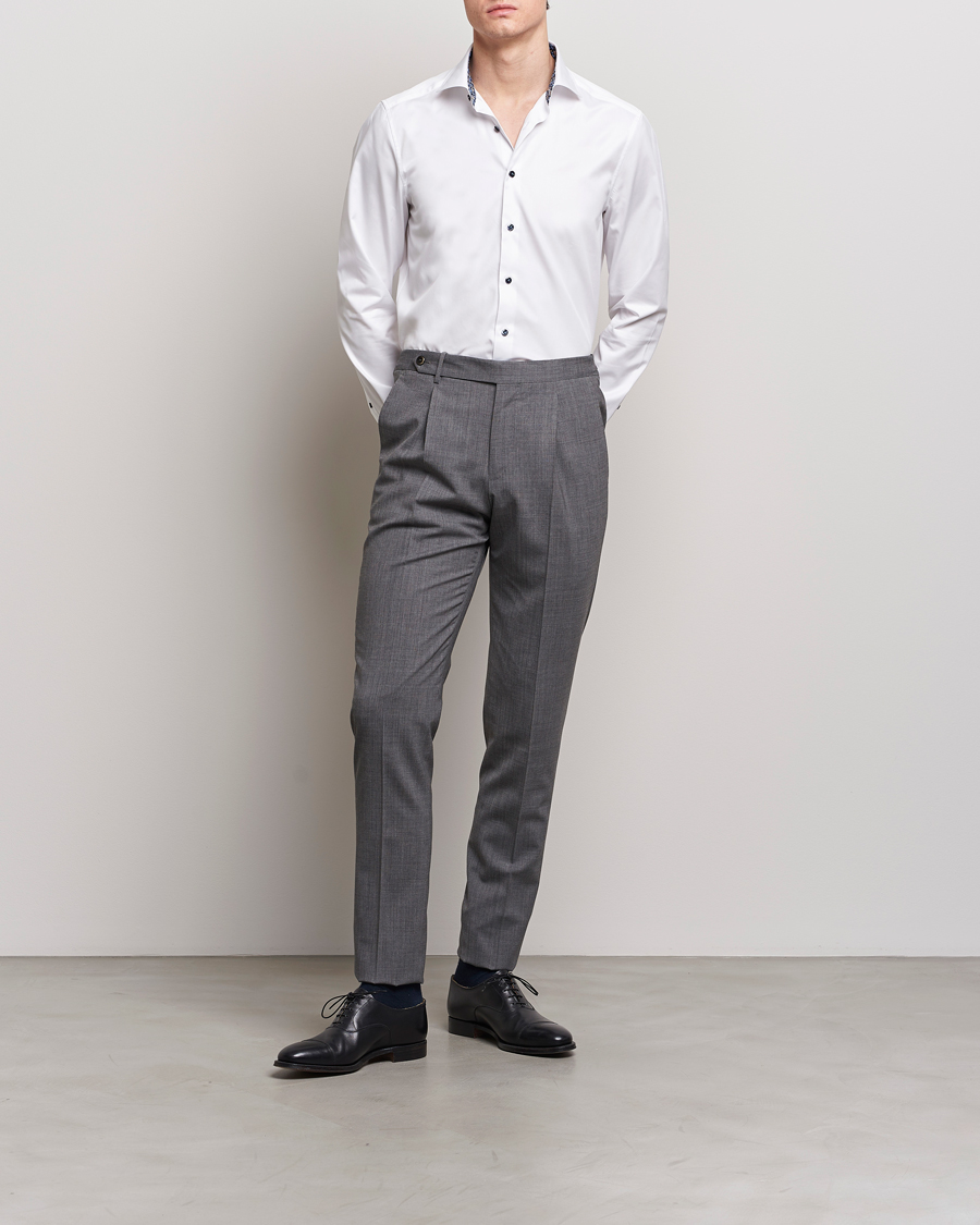 Homme | Chemises | Stenströms | Slimline Cut Away Flower Contrast Shirt White