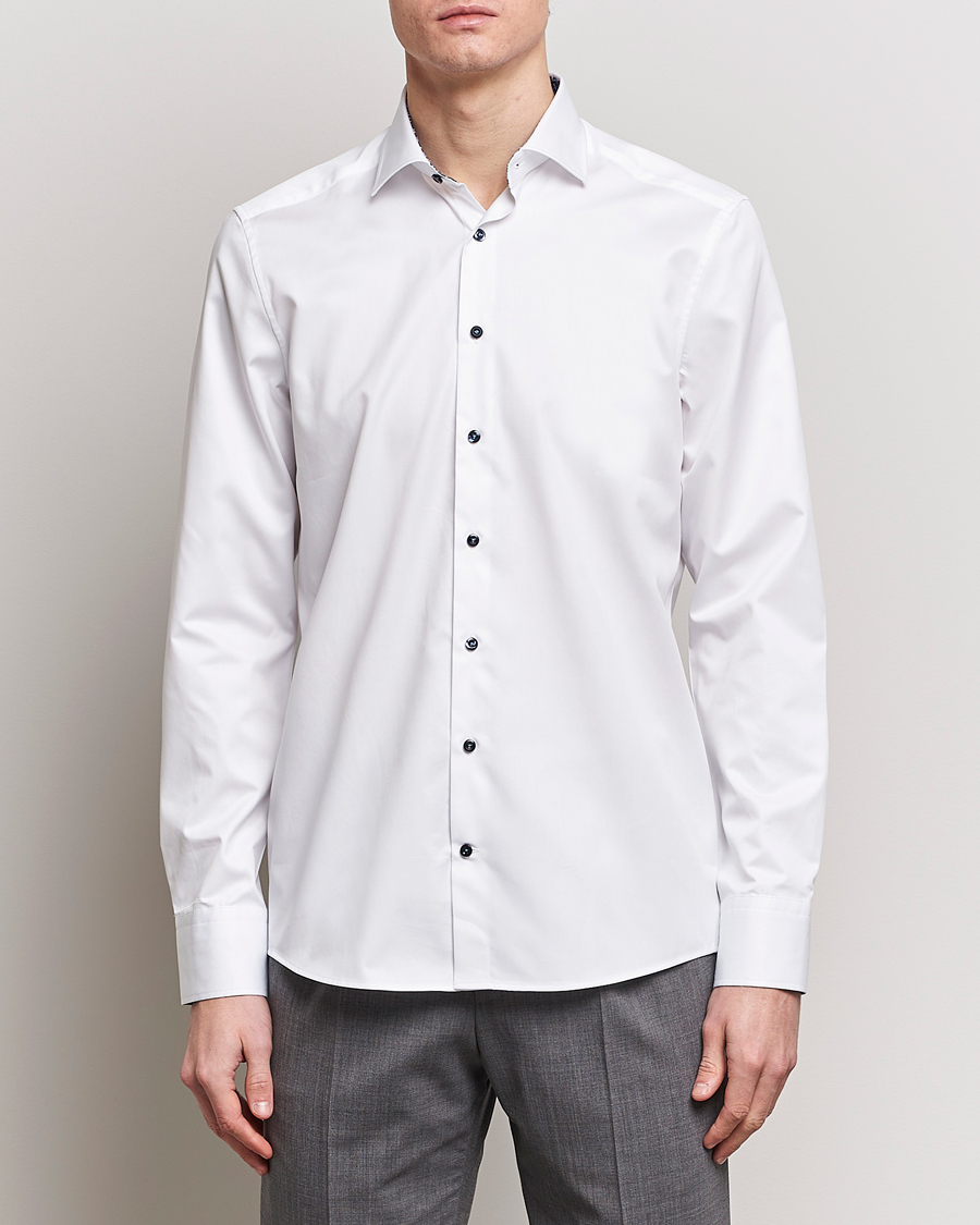 Homme | Chemises | Stenströms | Slimline Cut Away Flower Contrast Shirt White