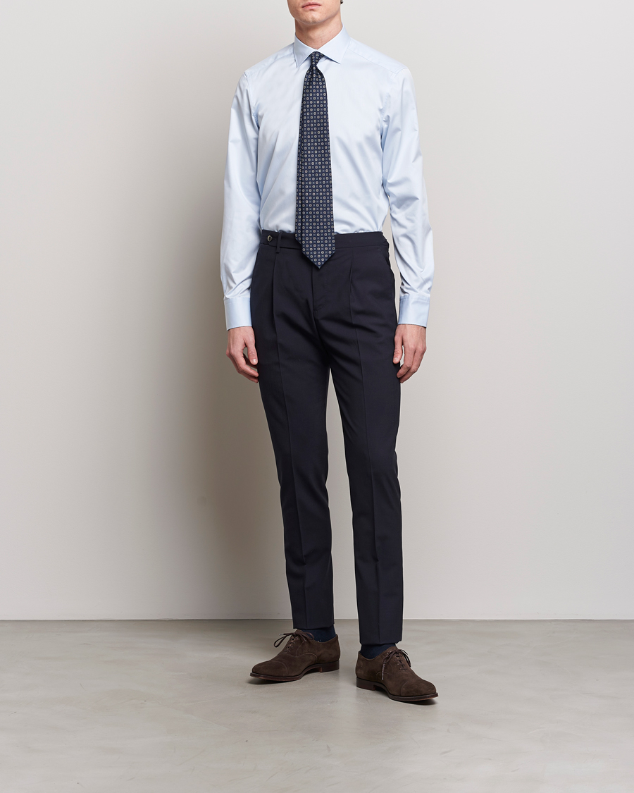 Homme | Chemises | Stenströms | Slimline Cut Away Flower Contrast Shirt Light Blue