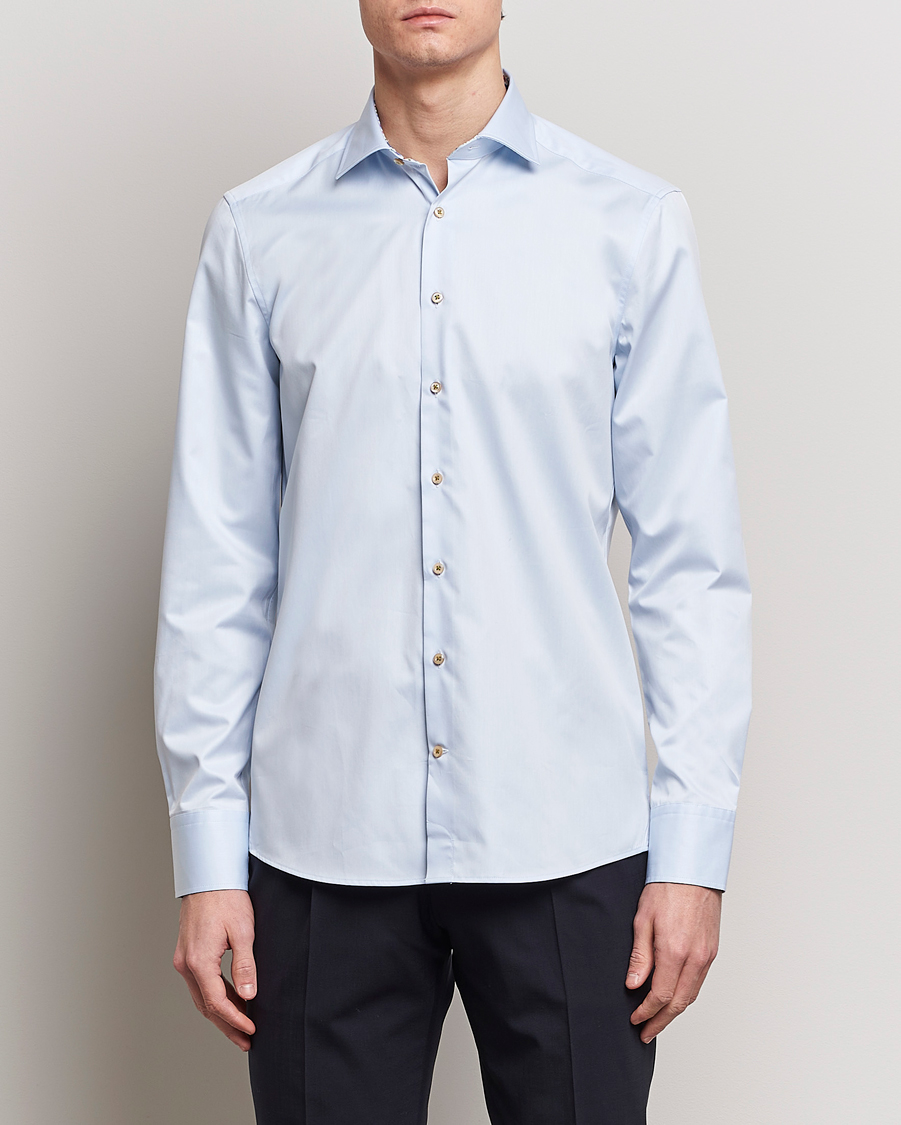 Homme | Chemises | Stenströms | Slimline Cut Away Flower Contrast Shirt Light Blue