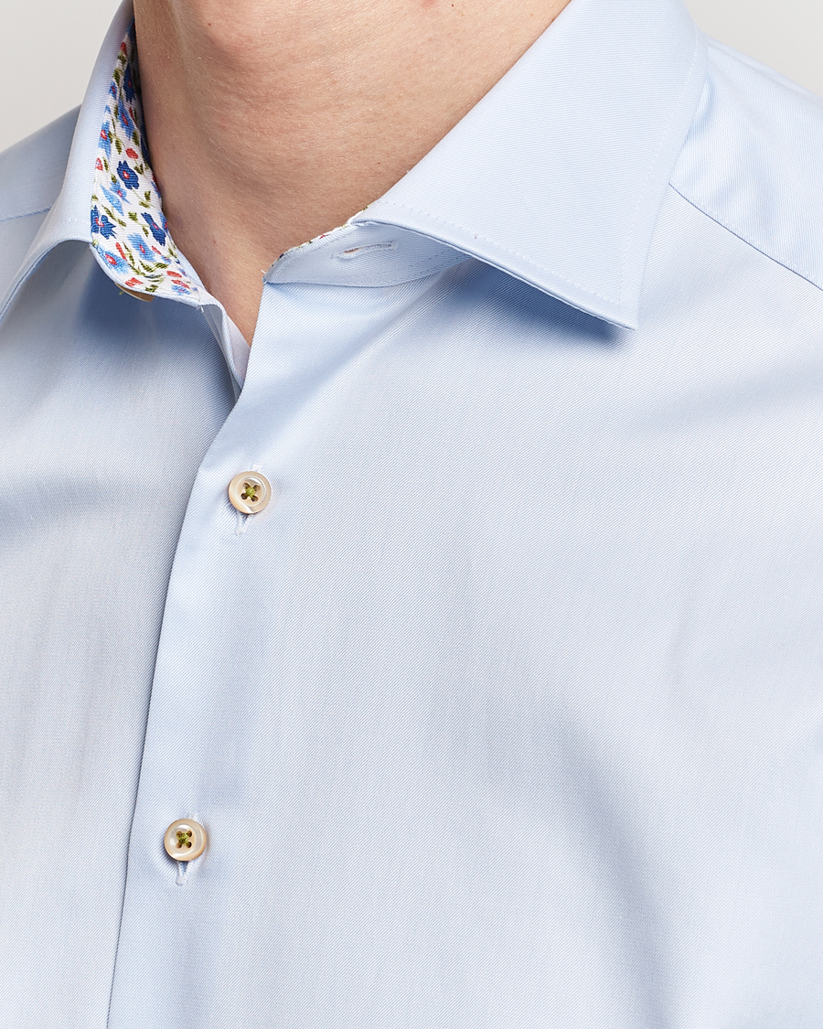 Homme | Chemises | Stenströms | Slimline Cut Away Flower Contrast Shirt Light Blue