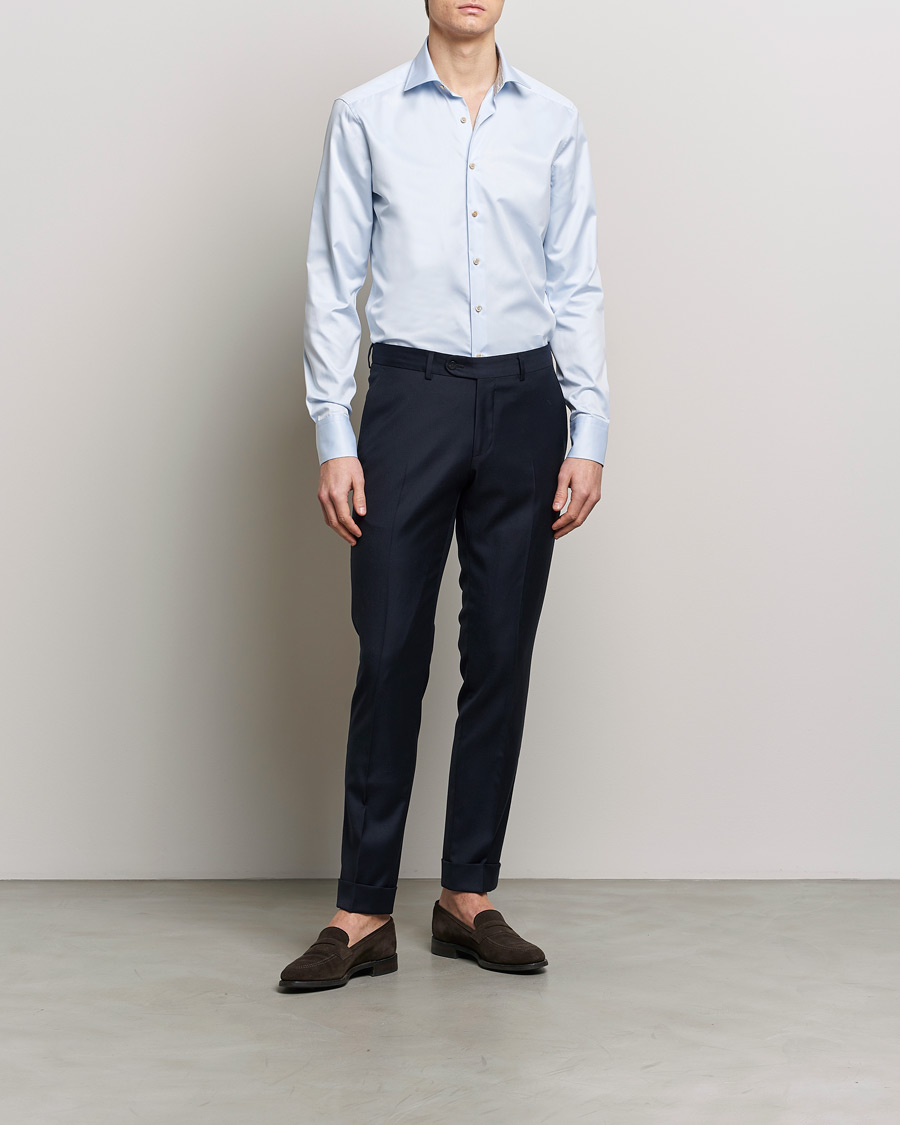 Homme |  | Stenströms | Slimline Multi Stripe Contrast Cut Away Shirt Light Blue