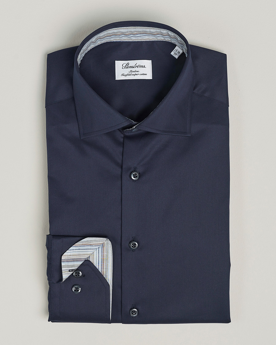 Homme | Chemises | Stenströms | Slimline Multi Stripe Contrast Cut Away Shirt Navy