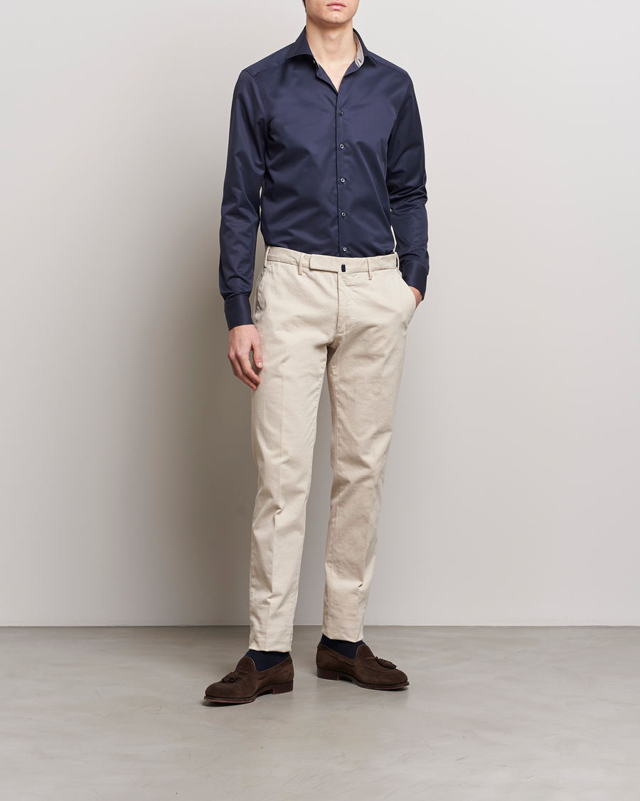 Homme |  | Stenströms | Slimline Multi Stripe Contrast Cut Away Shirt Navy