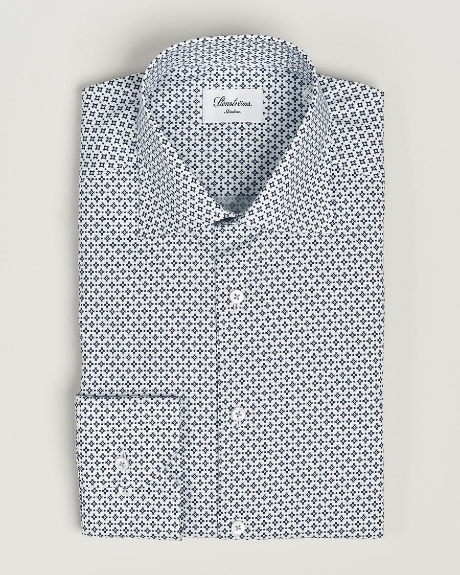 Homme | Chemises | Stenströms | Slimline Cut Away All Over Print Shirt White