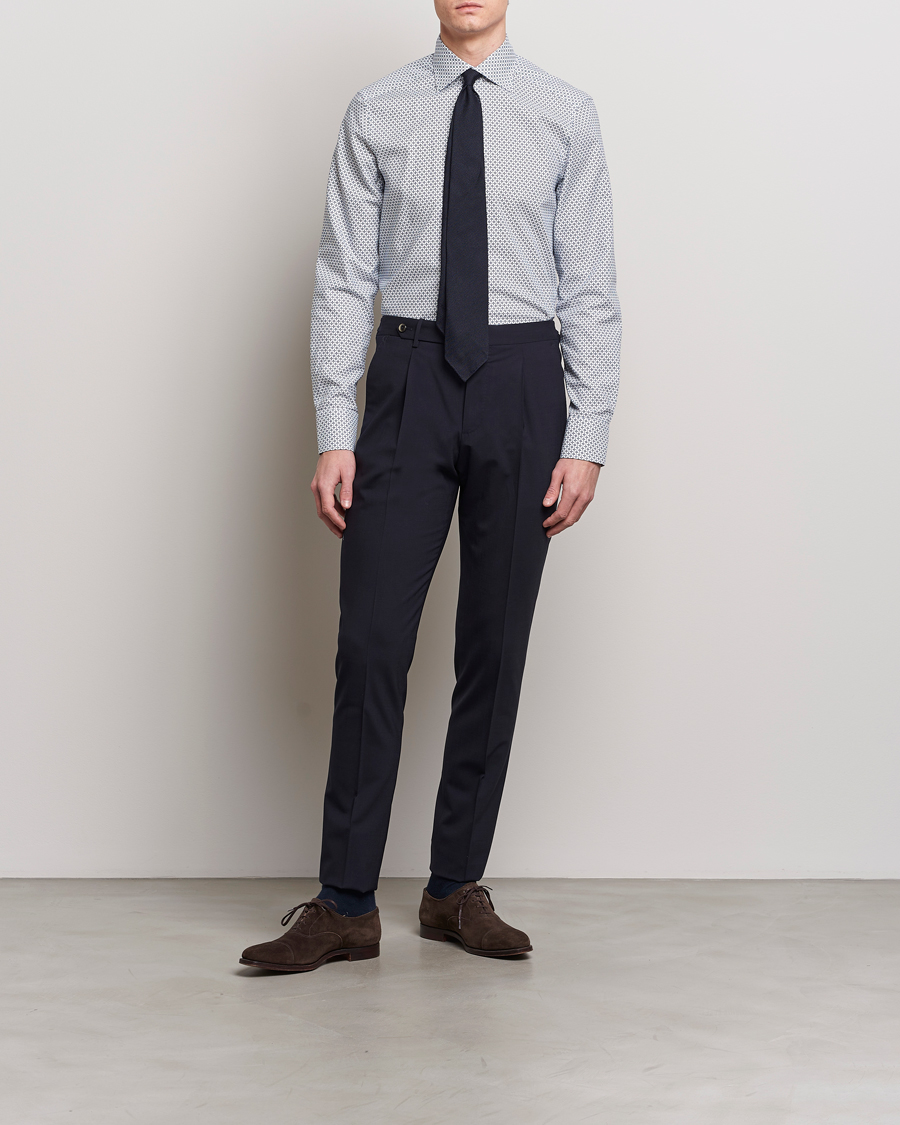 Homme | Chemises | Stenströms | Slimline Cut Away All Over Print Shirt White