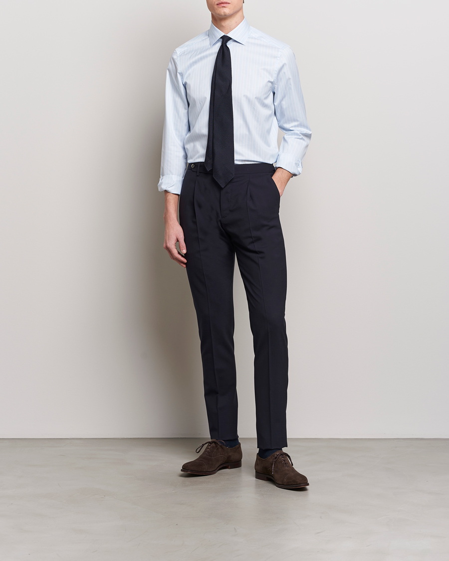 Homme |  | Stenströms | Slimline Cut Away Multi Stripe Shirt Light Blue