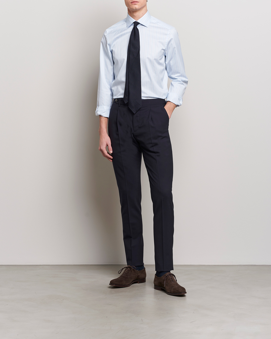 Homme | Chemises | Stenströms | Slimline Cut Away Multi Stripe Shirt Light Blue