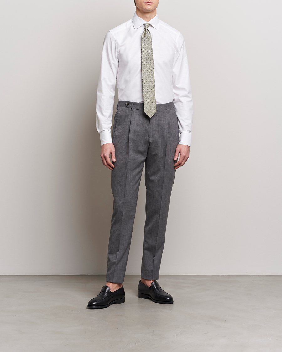 Homme | Chemises D'Affaires | Stenströms | Slimline Cotton/Linen Cut Away Shirt White