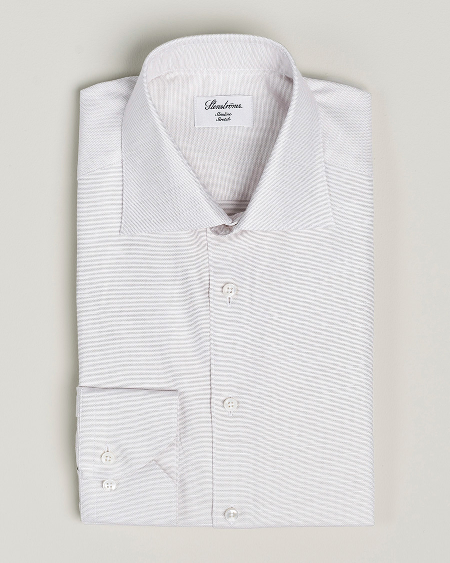 Homme | Chemises | Stenströms | Slimline Cotton/Linen Cut Away Shirt Light Brown