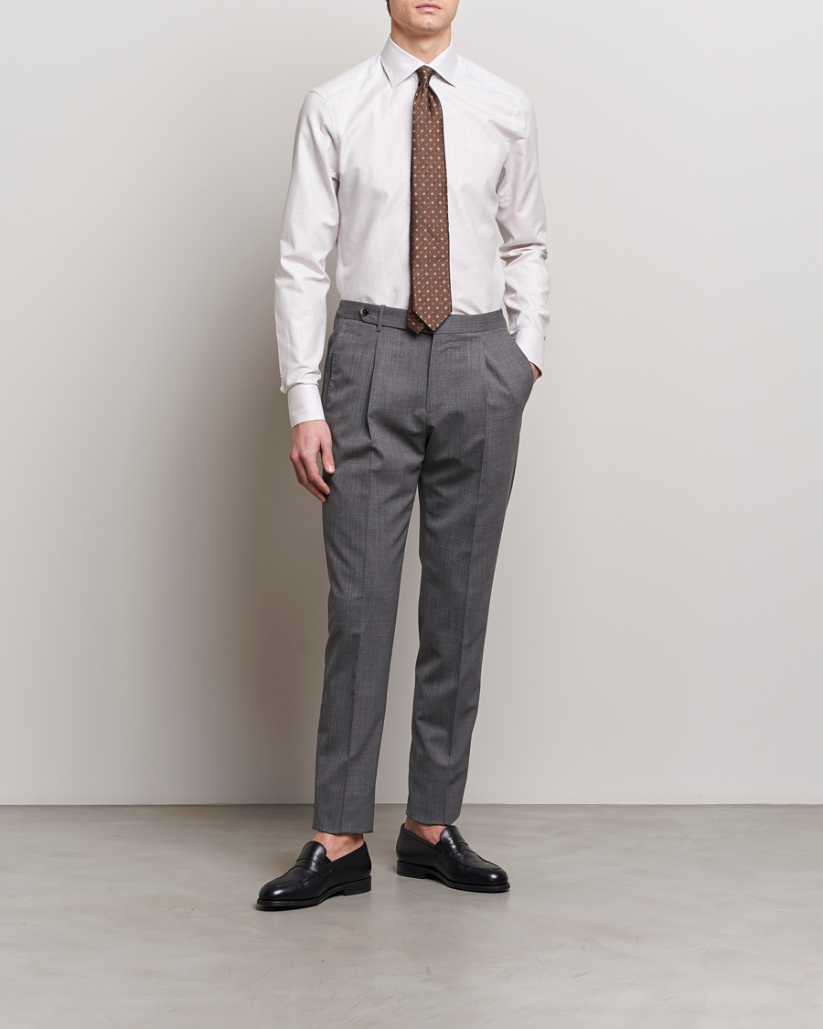 Homme | Chemises D'Affaires | Stenströms | Slimline Cotton/Linen Cut Away Shirt Light Brown