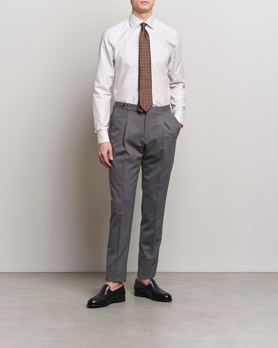 Homme | Chemises | Stenströms | Slimline Cotton/Linen Cut Away Shirt Light Brown