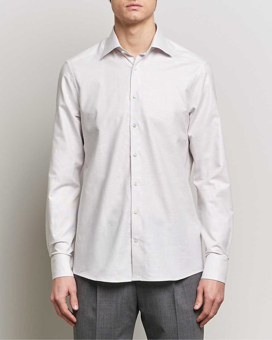 Homme | Chemises | Stenströms | Slimline Cotton/Linen Cut Away Shirt Light Brown