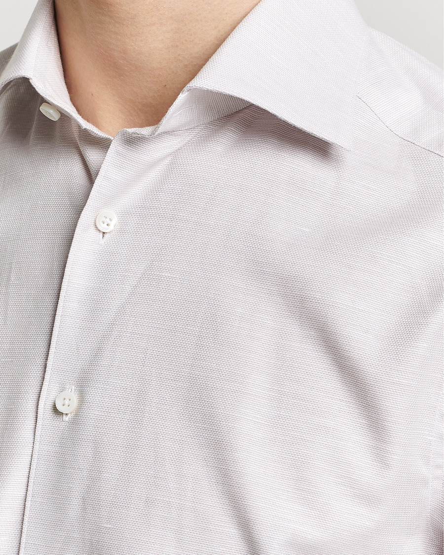 Homme | Chemises | Stenströms | Slimline Cotton/Linen Cut Away Shirt Light Brown