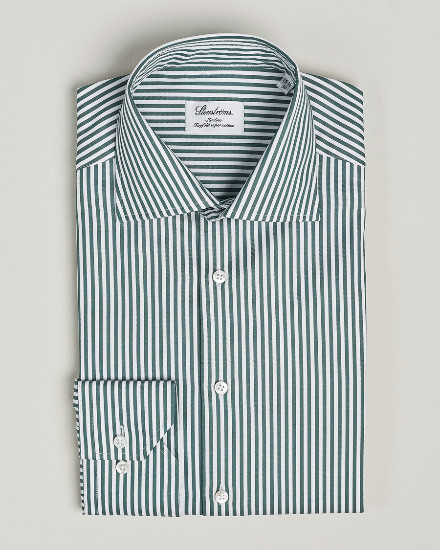 Homme | Chemises | Stenströms | Slimline Cut Away Striped Shirt Green