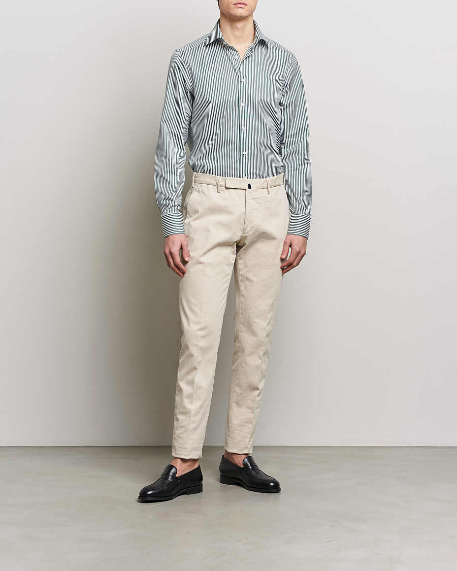 Homme | Chemises | Stenströms | Slimline Cut Away Striped Shirt Green
