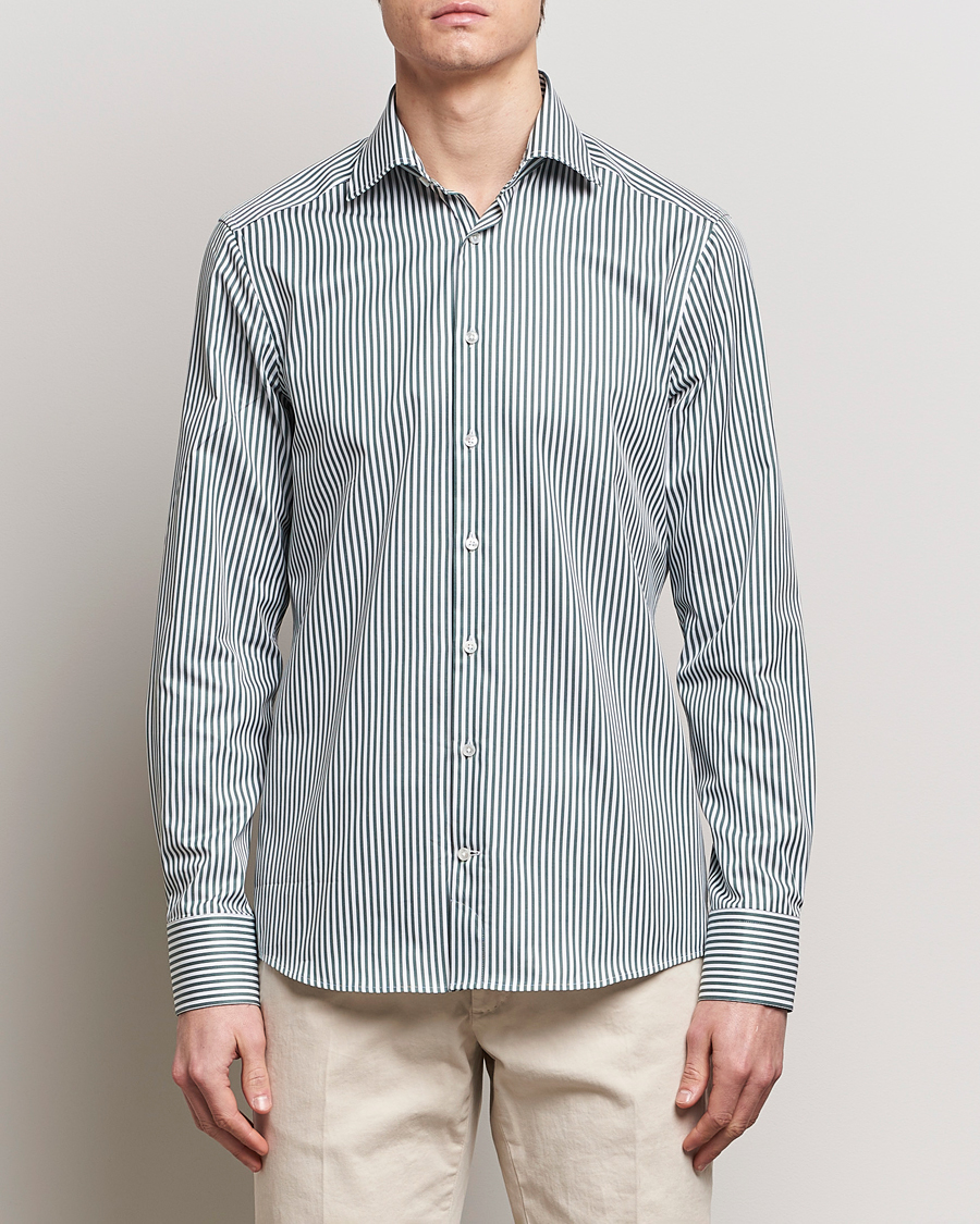 Homme | Chemises | Stenströms | Slimline Cut Away Striped Shirt Green