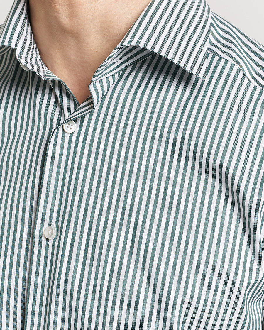 Homme | Chemises | Stenströms | Slimline Cut Away Striped Shirt Green