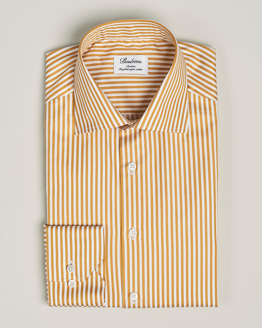 Homme | Chemises | Stenströms | Slimline Cut Away Striped Shirt Yellow
