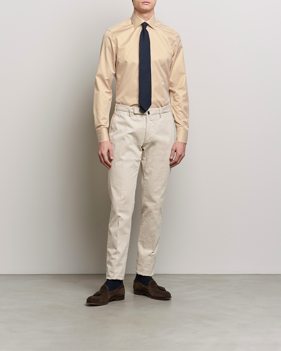Homme | Chemises | Stenströms | Slimline Cut Away Striped Shirt Yellow